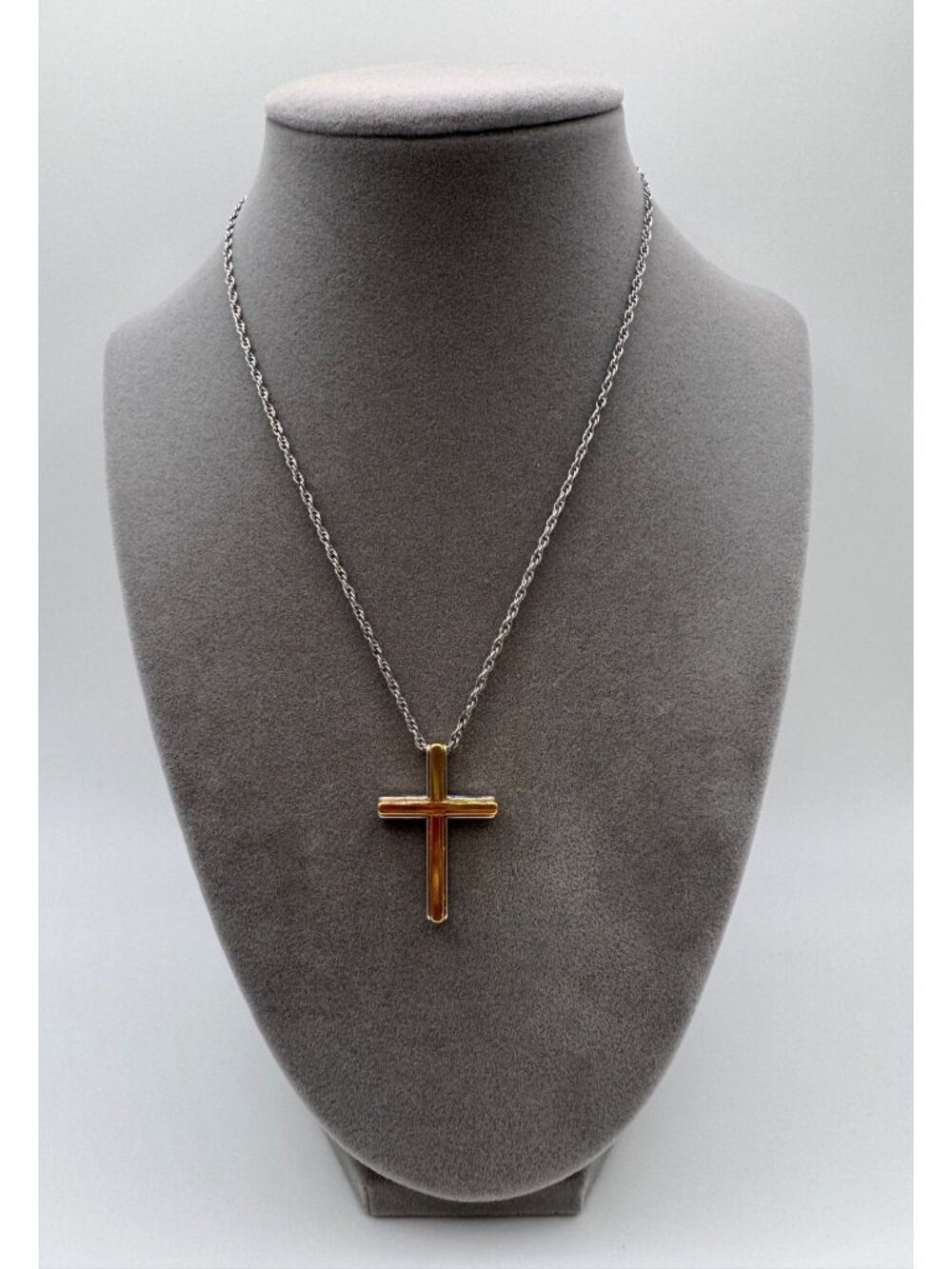 Vintage Trifari Cross Necklace Gold Silver Tone 15in Chain Classic Pendant